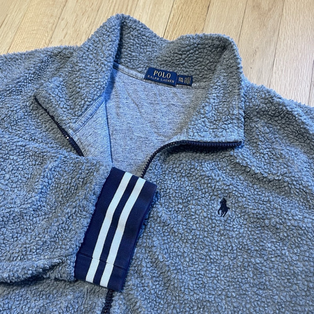 Polo Ralph Lauren Performance Jacket Men's XXL Grey Sherpa Fleece Full Zip Lined